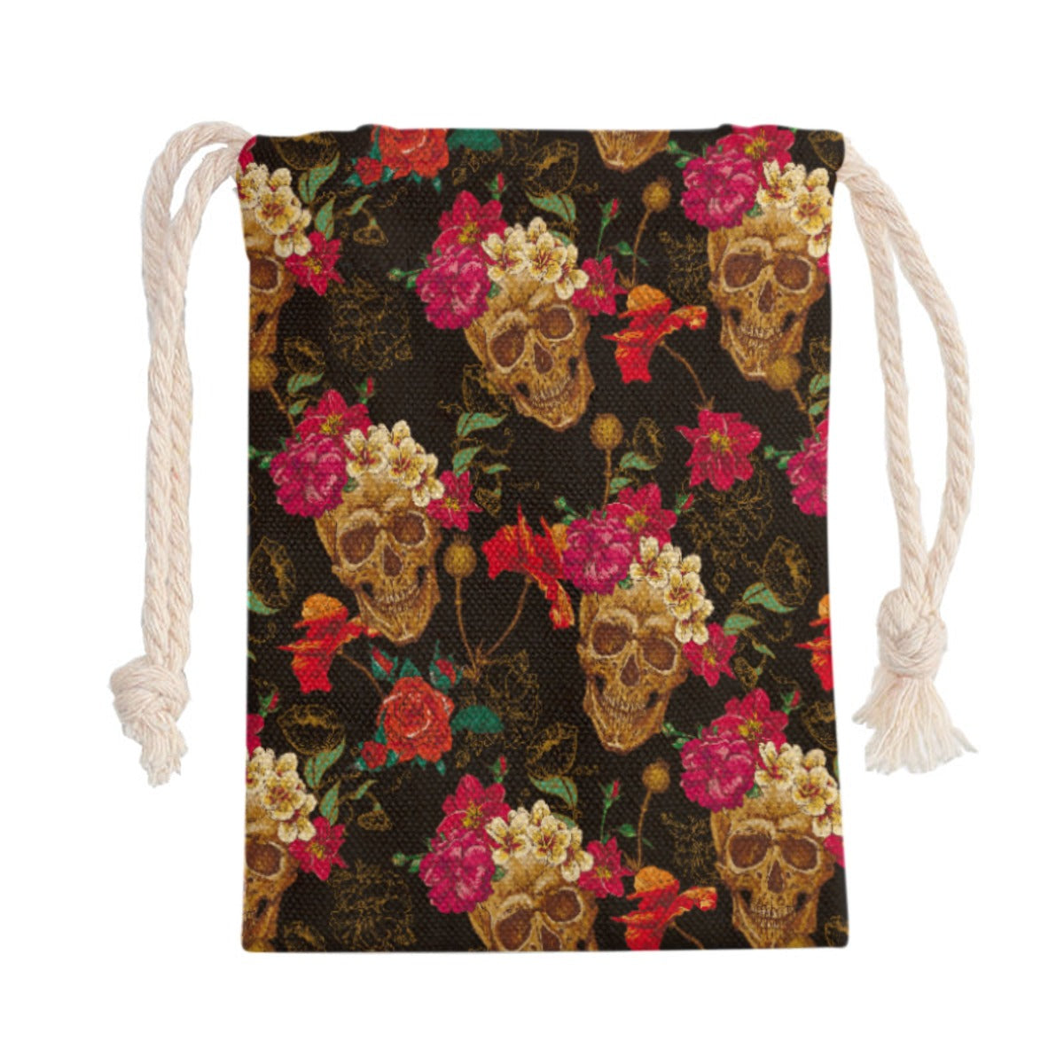 Floral skull Drawstring Bag, Day of the dead drawstring bag purse, skull skeleton backpack