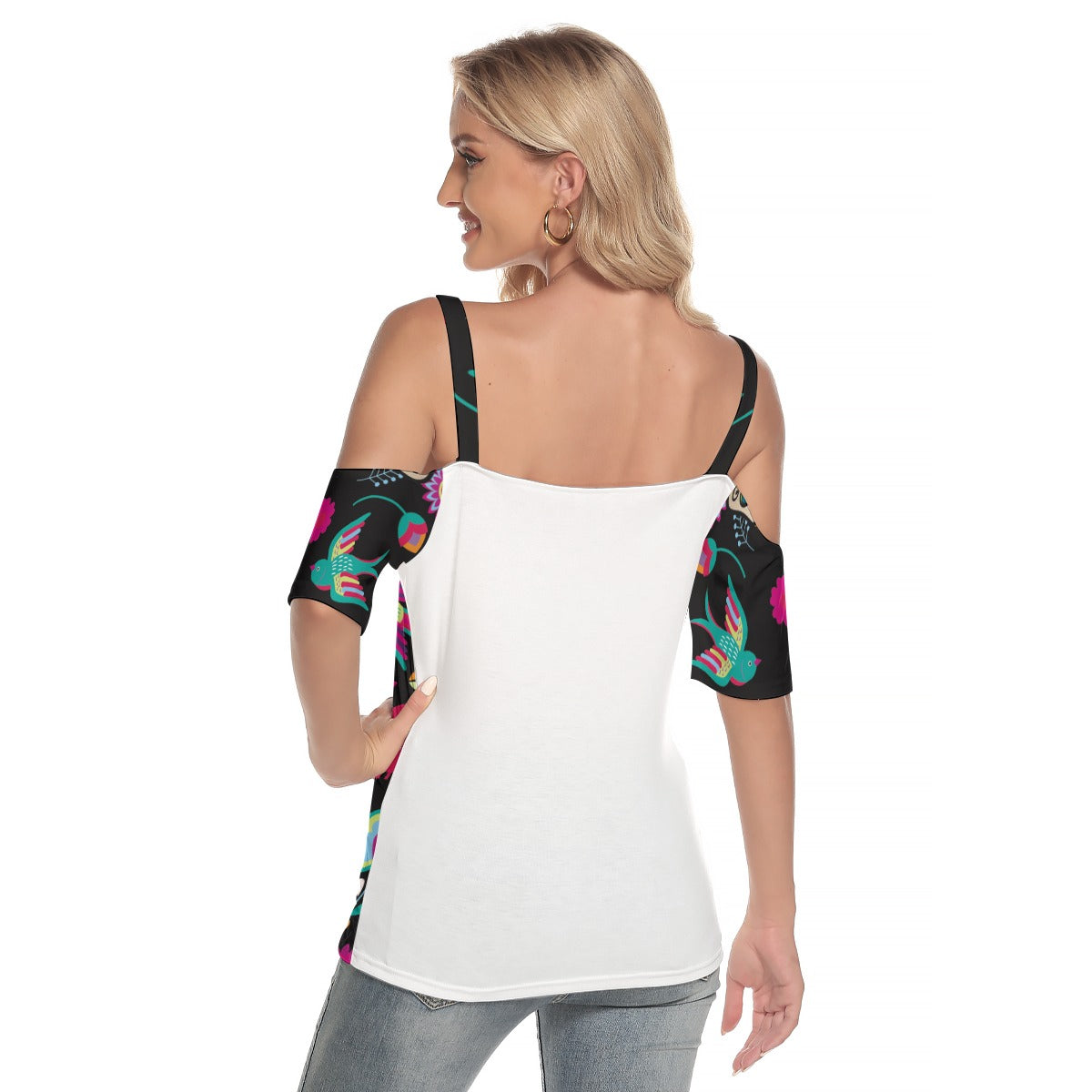 Day of the dead Women's Cold Shoulder T-shirt With Criss Cross Strips