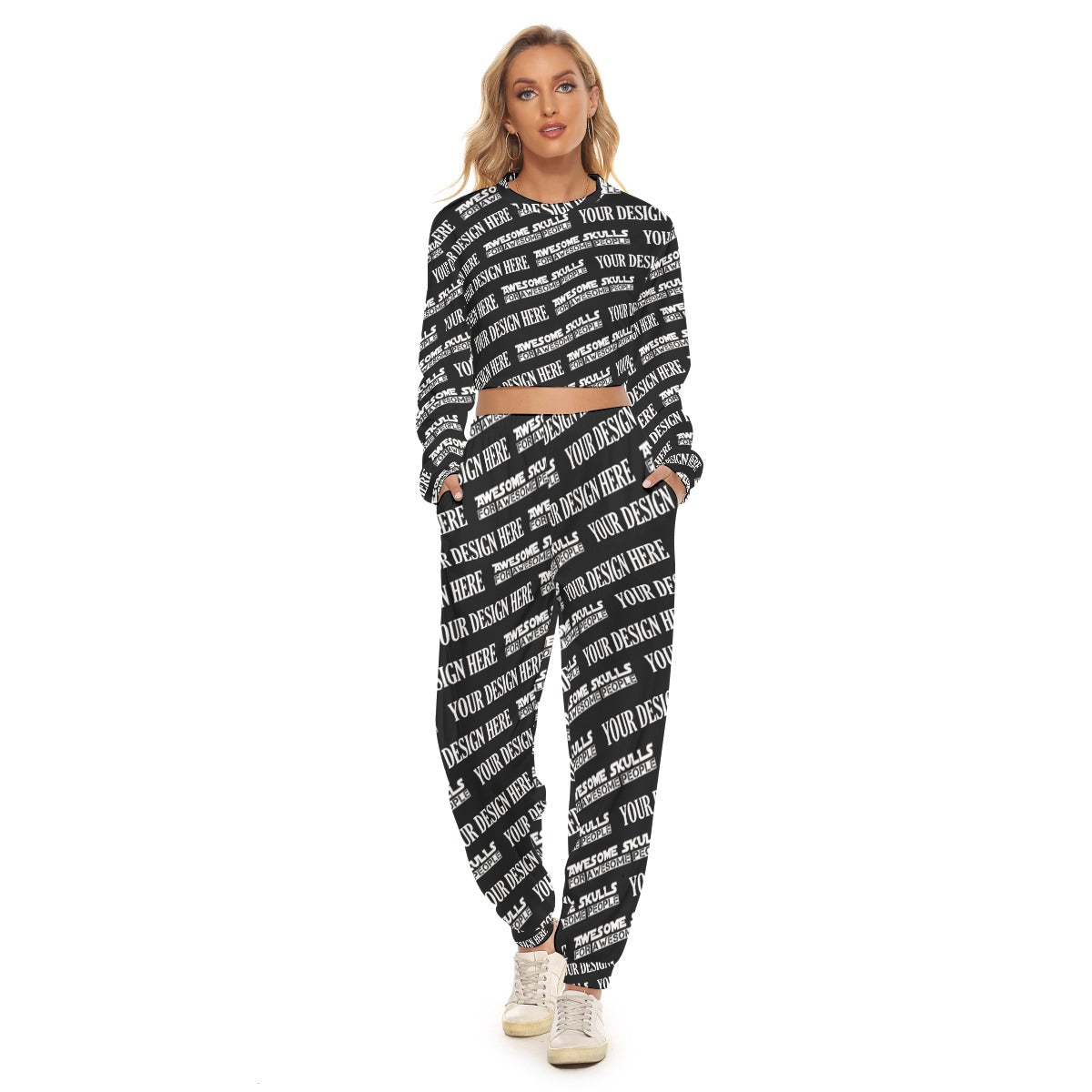 Custom Print on demand POD women's suit Crop Sweatshirt Suit