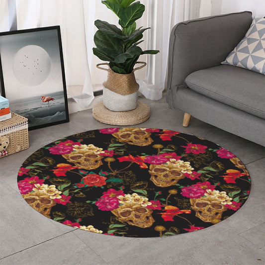 Floral rose gothic skull Thicken foldable door mat, Day of the dead sugar skull carpet rug mat