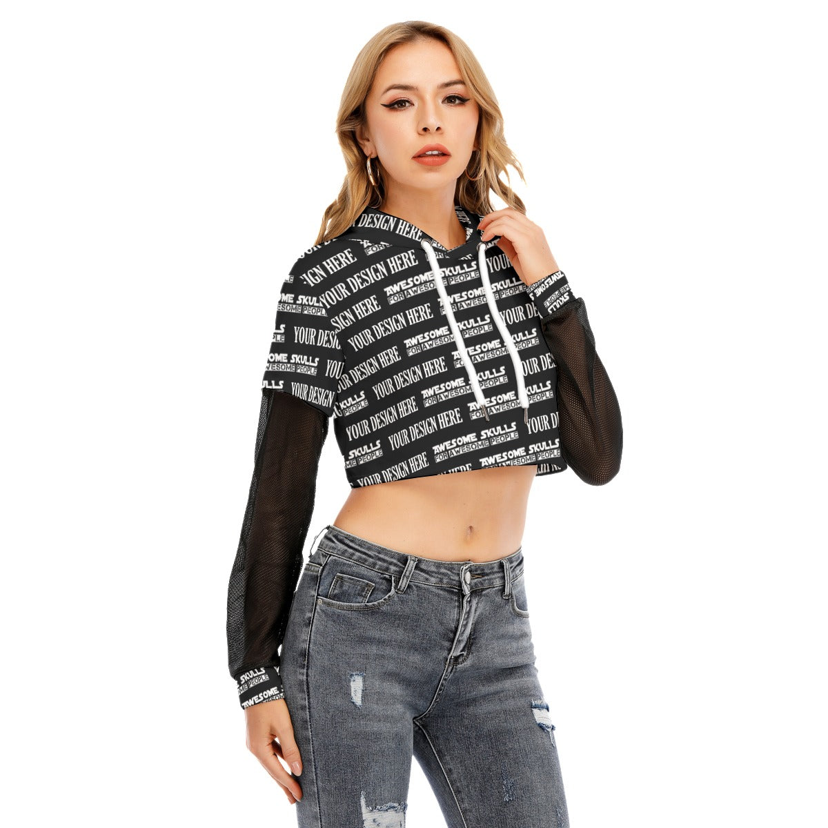 Custom print on demand pod Women's Hoodie Women's Two-piece Mesh Sleeve Cropped Hoodie