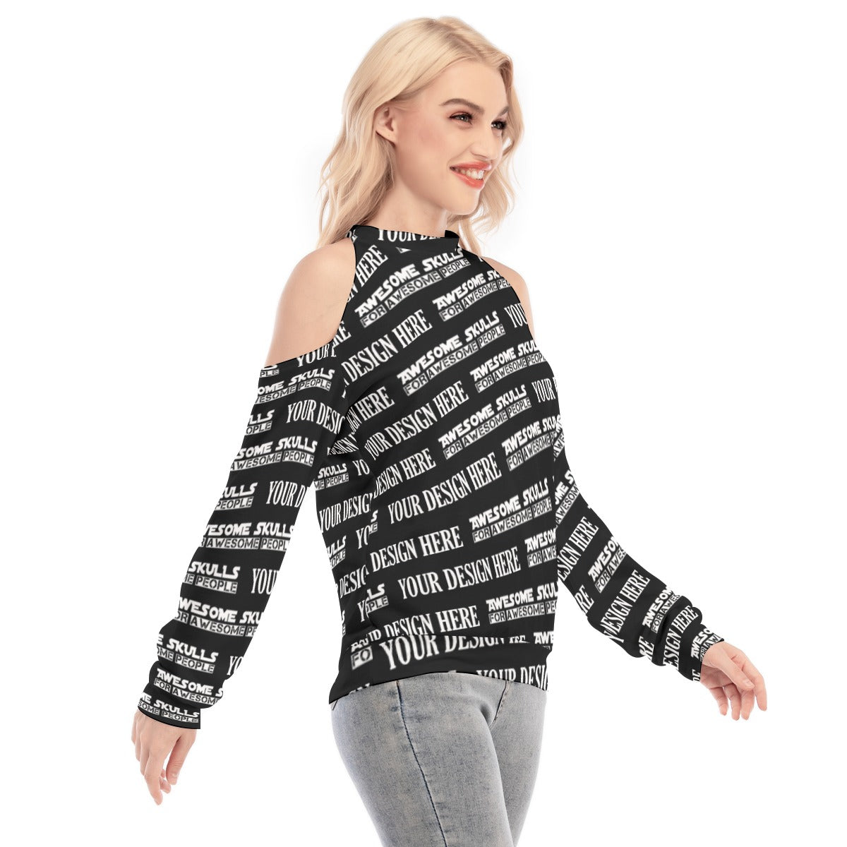 Custom print on demand pod Women's Hoodie Cold Shoulder Sweatirt