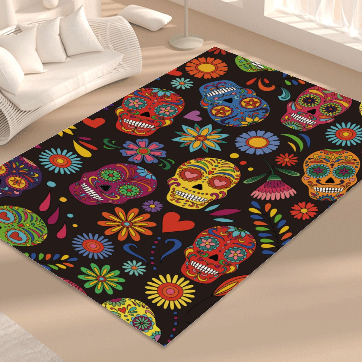 Floral dia de los muertos Foldable Rectangular Floor Mat