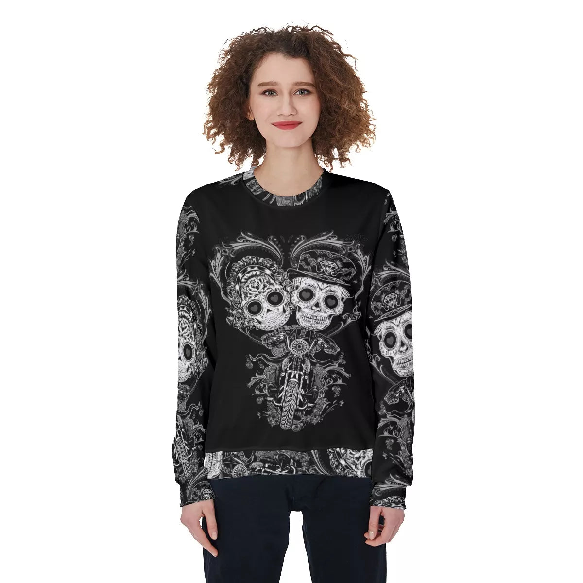 Sugar skull couple love Women's Zip Up Hoodie