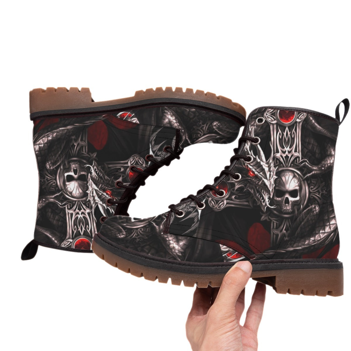 Dragon skull gothic boots shoes, Skeleton Halloween men's women's boots shoes