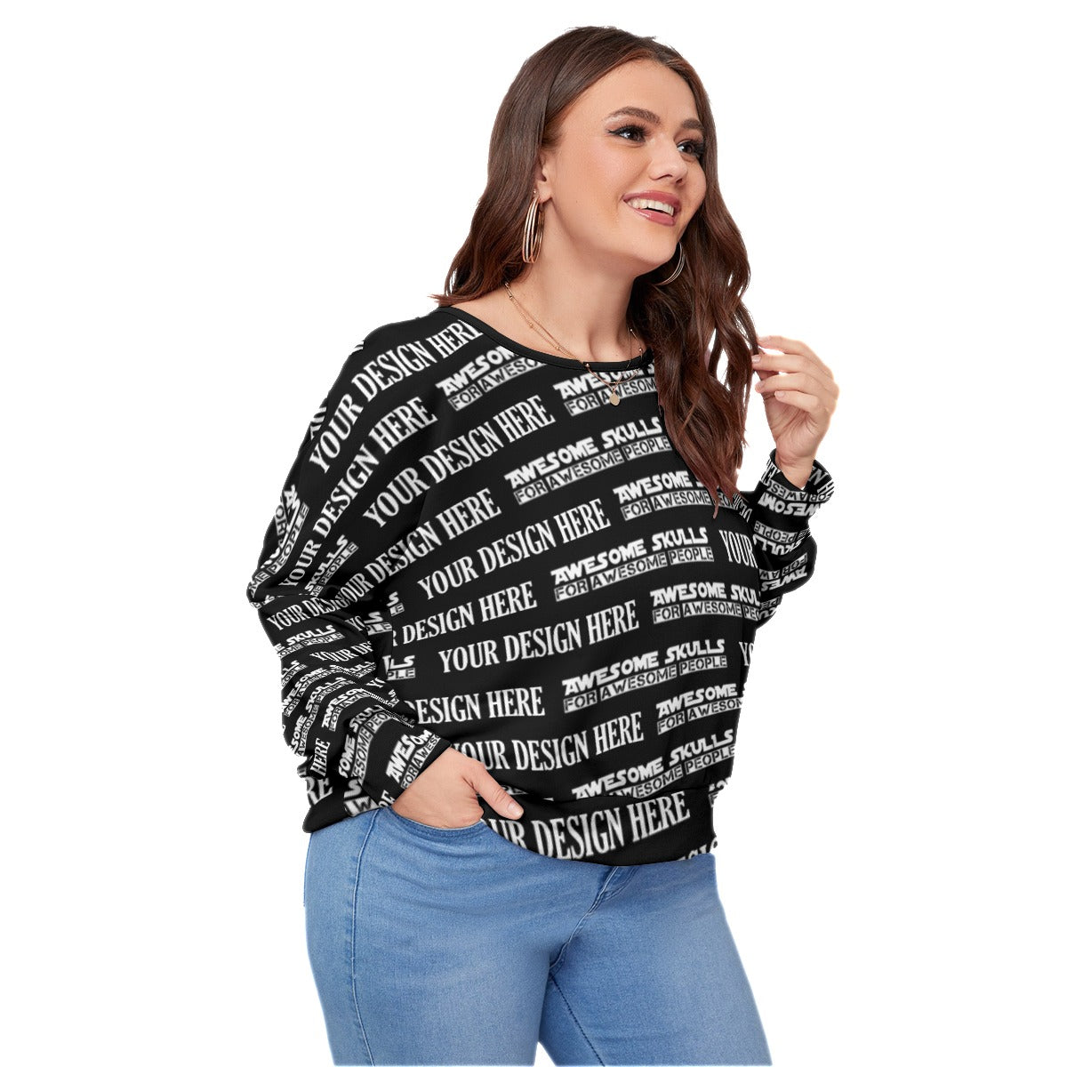 Custom print on demand pod Women's Hoodie Backless Sweatshirt With Bat Sleeve(Plus Size)