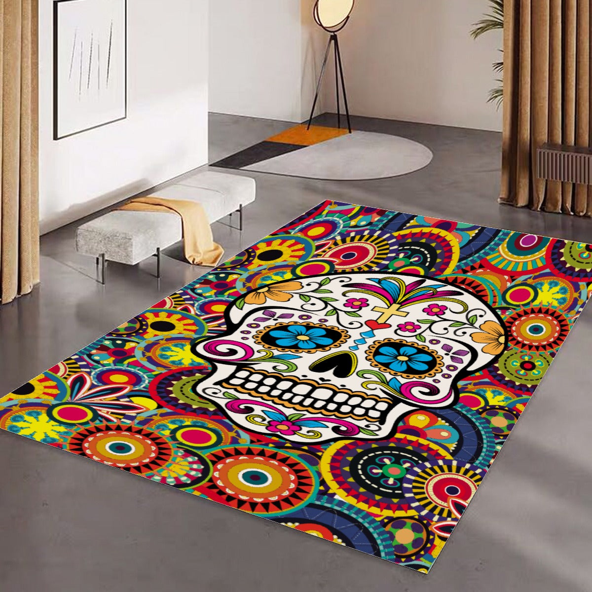 Sugar skull pattern Day of the dead Foldable Rectangular Floor Mat