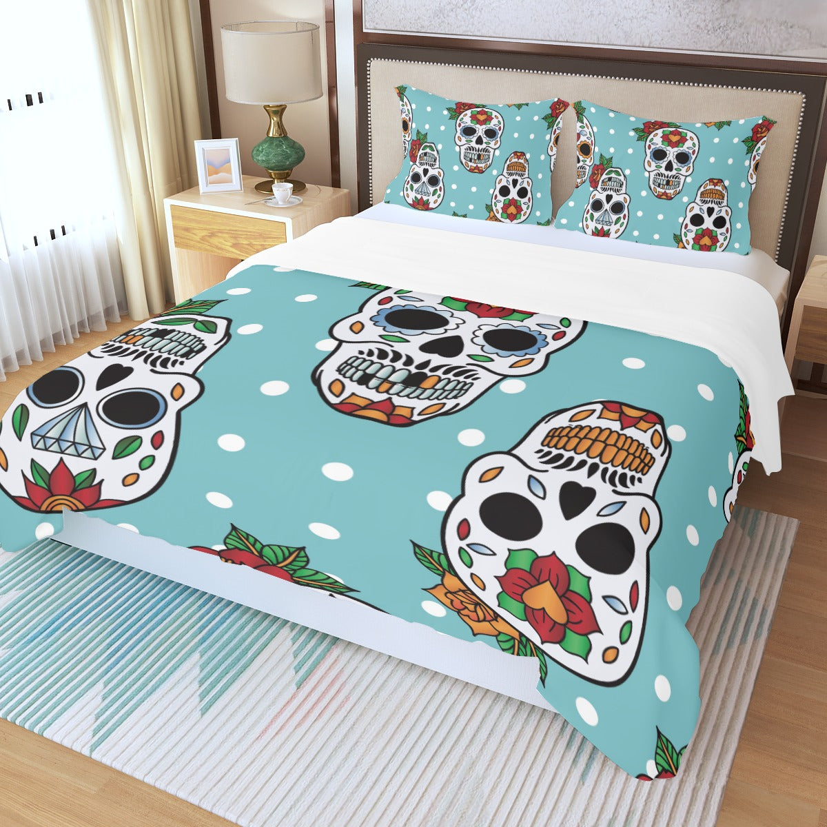 Sugar skull Three Piece Duvet Cover Set