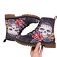 Gothic skull skeleton Boots, Halloween skeleton boots, Day of the dead boot shoes