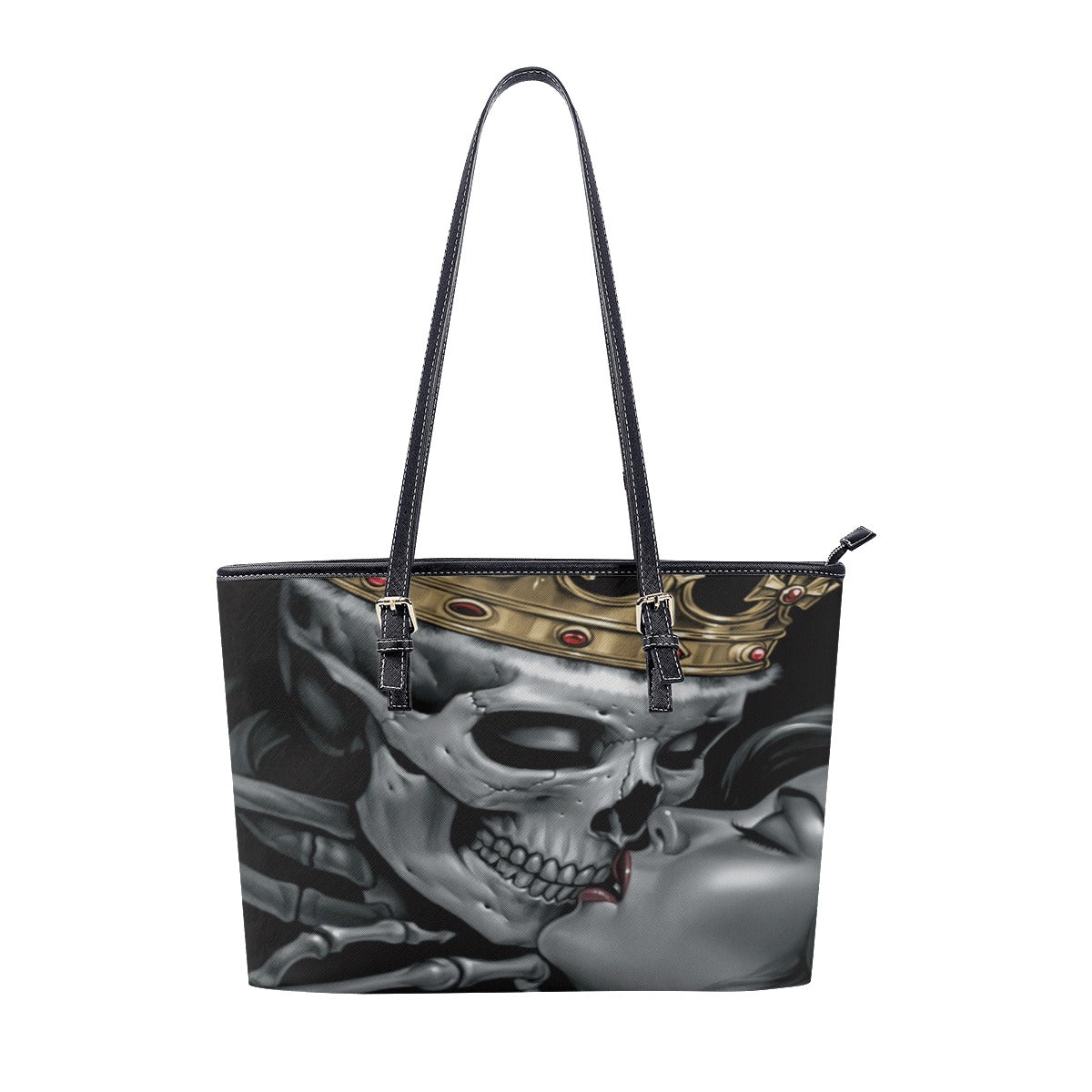 Gothic KING skull kisses queen Women's Tote Bag, skeleton halloween handbag tote bag