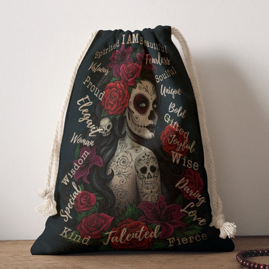 Sugar skull girl Drawstring Bag, Day of the dead skull Drawstring bag, gothic shoulder bag