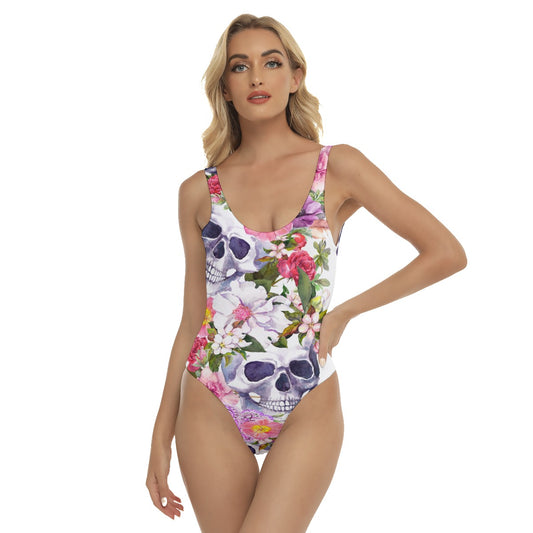 Floral skull Women's One-piece Swimsuit, Skeleton Halloween skull swimsuit