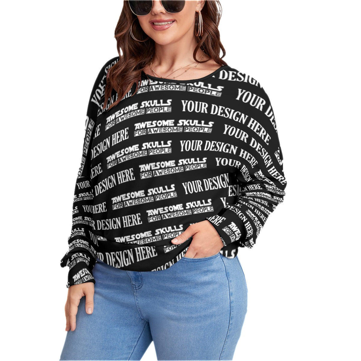 Custom print on demand pod Women's Hoodie Backless Sweatshirt With Bat Sleeve(Plus Size)