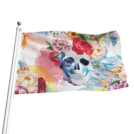 Floral skull All-Over Print Flag, Halloween skeleton flag