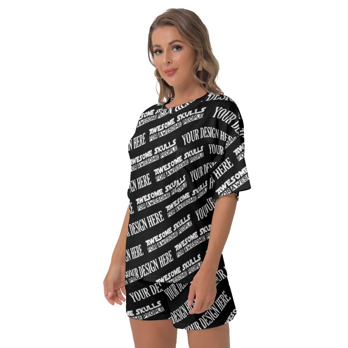 Custom Print on demand POD women's suit Off-Shoulder T-shirt Shorts Suit