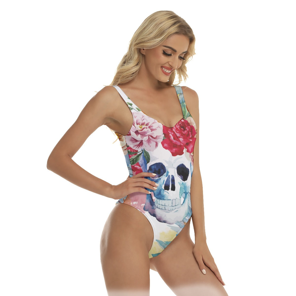 Floral skull Women's One-piece Swimsuit, sugar skull swimsuit