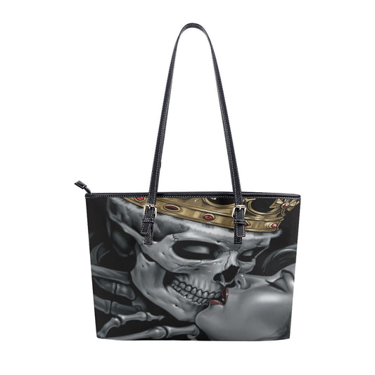 Gothic KING skull kisses queen Women's Tote Bag, skeleton halloween handbag tote bag