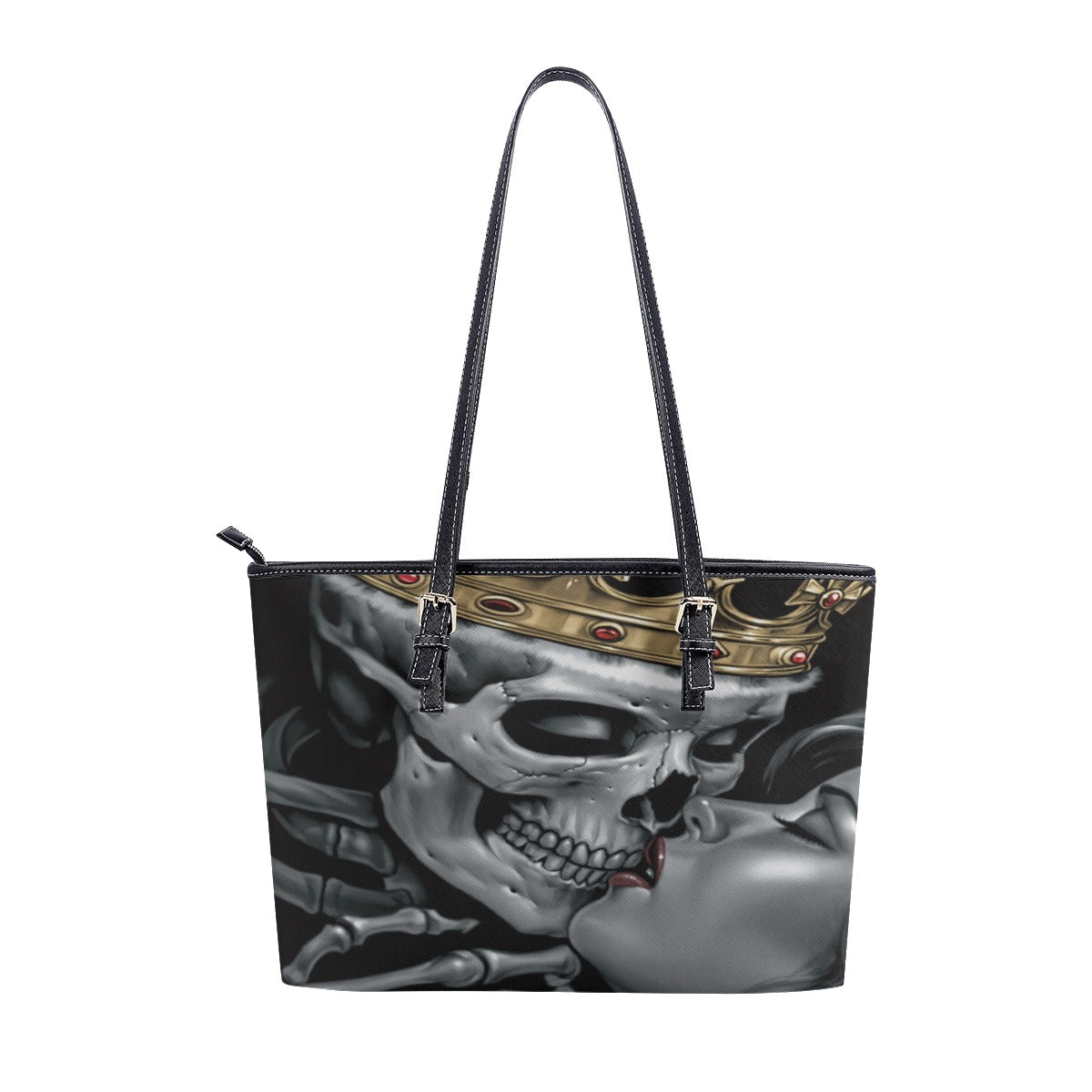 Gothic KING skull kisses queen Women's Tote Bag, skeleton halloween handbag tote bag