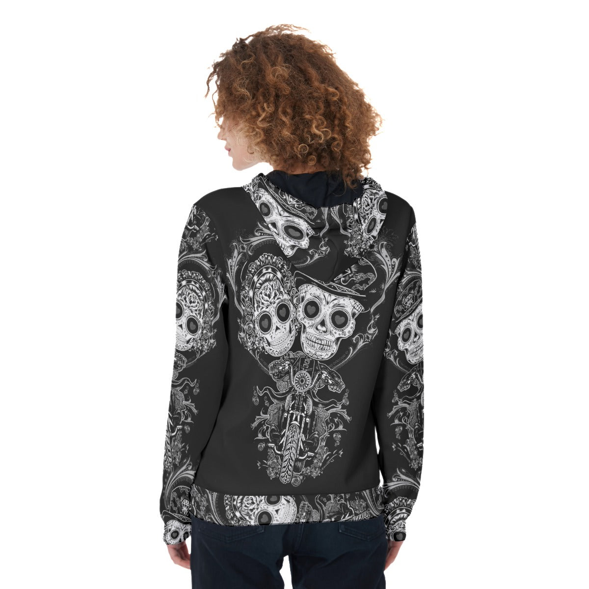 Sugar skull couple love Women's Zip Up Hoodie