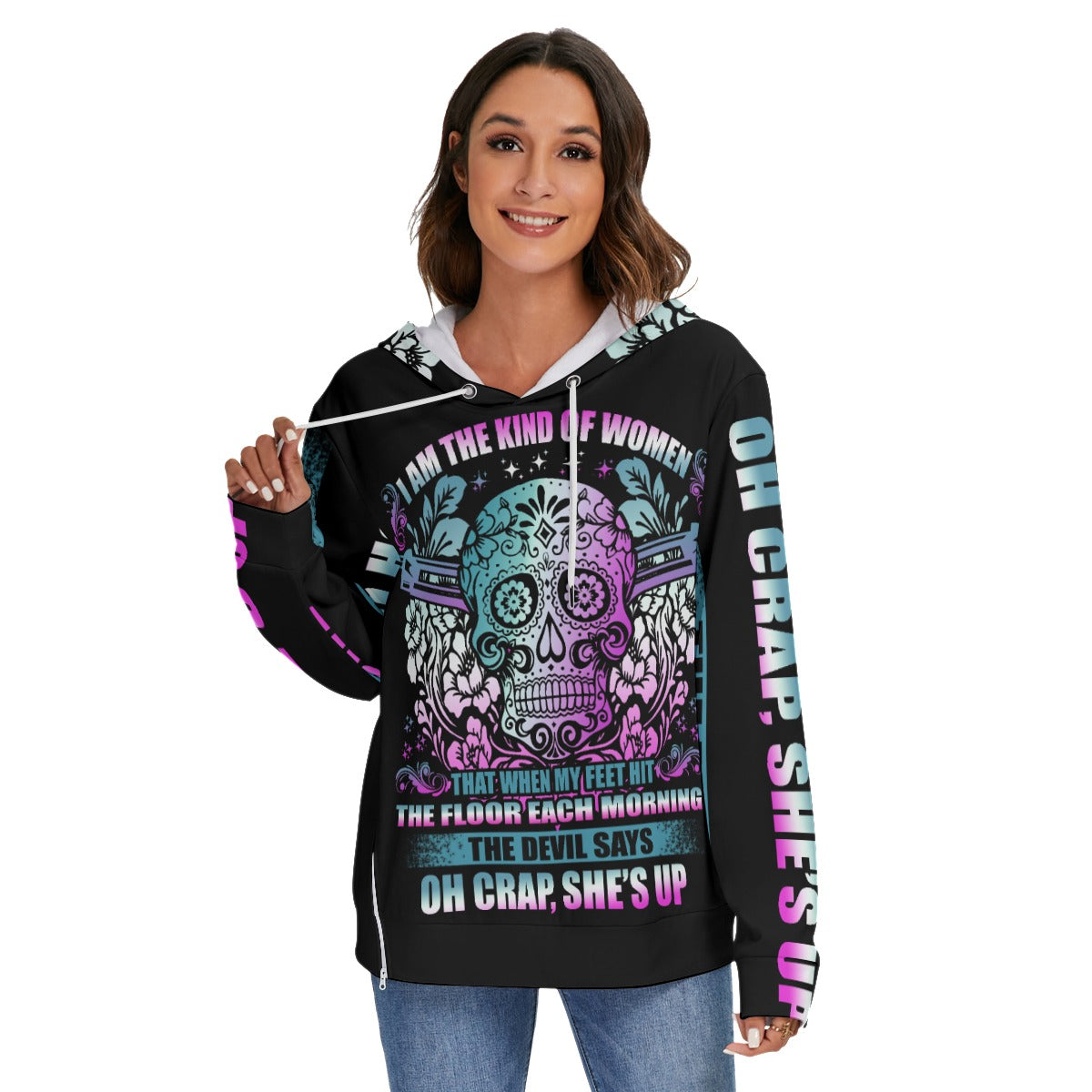 Gothic Sugar skull Women's Heavy Fleece Zip-on-the-Side Hoodie