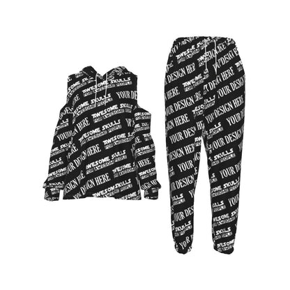 Custom Print on demand POD women's suit Cold-Shoulder Hoodie Sports Suit