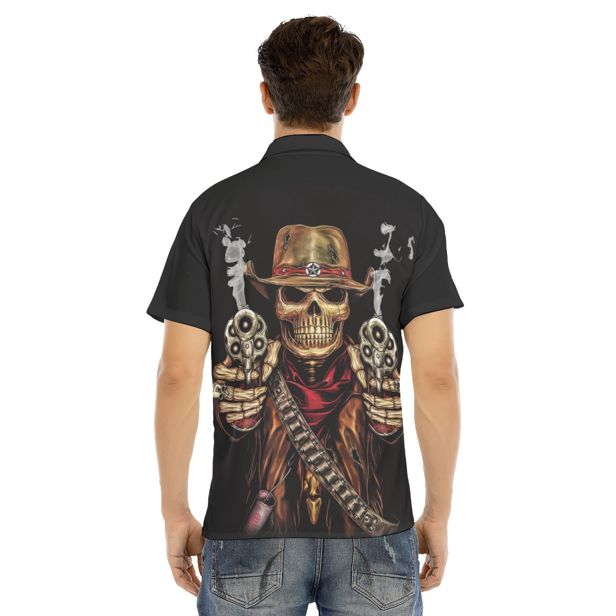 Gothic Grim reaper Men's Lapel Collar Short Sleeve T-shirt With Concealed Placket