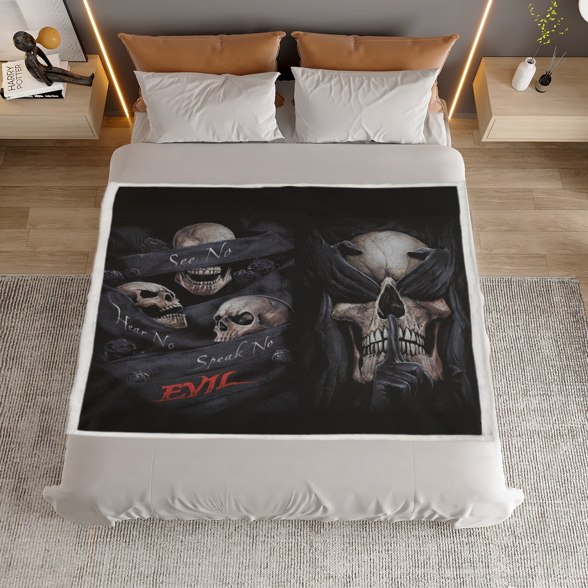 No see no hear no speak evils skull halloween Warm Blanket