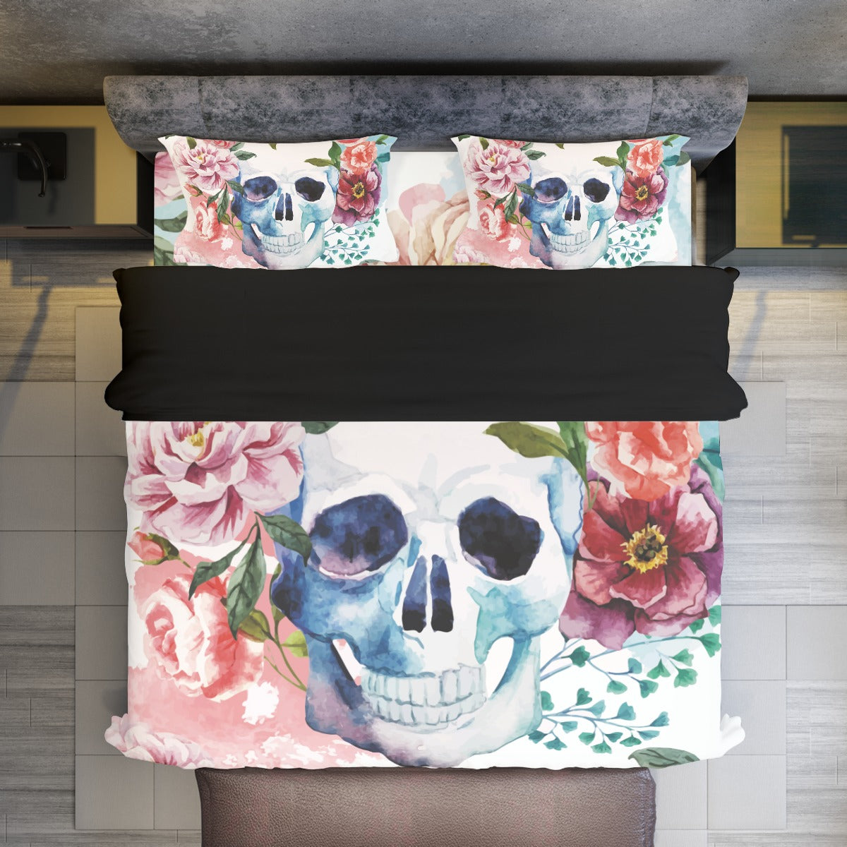 Floral rose skull Four-piece Duvet Cover Set, Sugar skull bedding cover sets