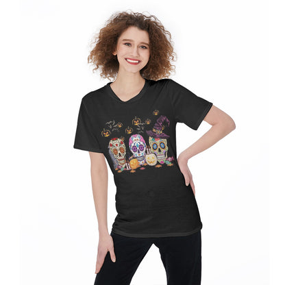 Halloween sugar skull Women'S O-Neck T-Shirt
