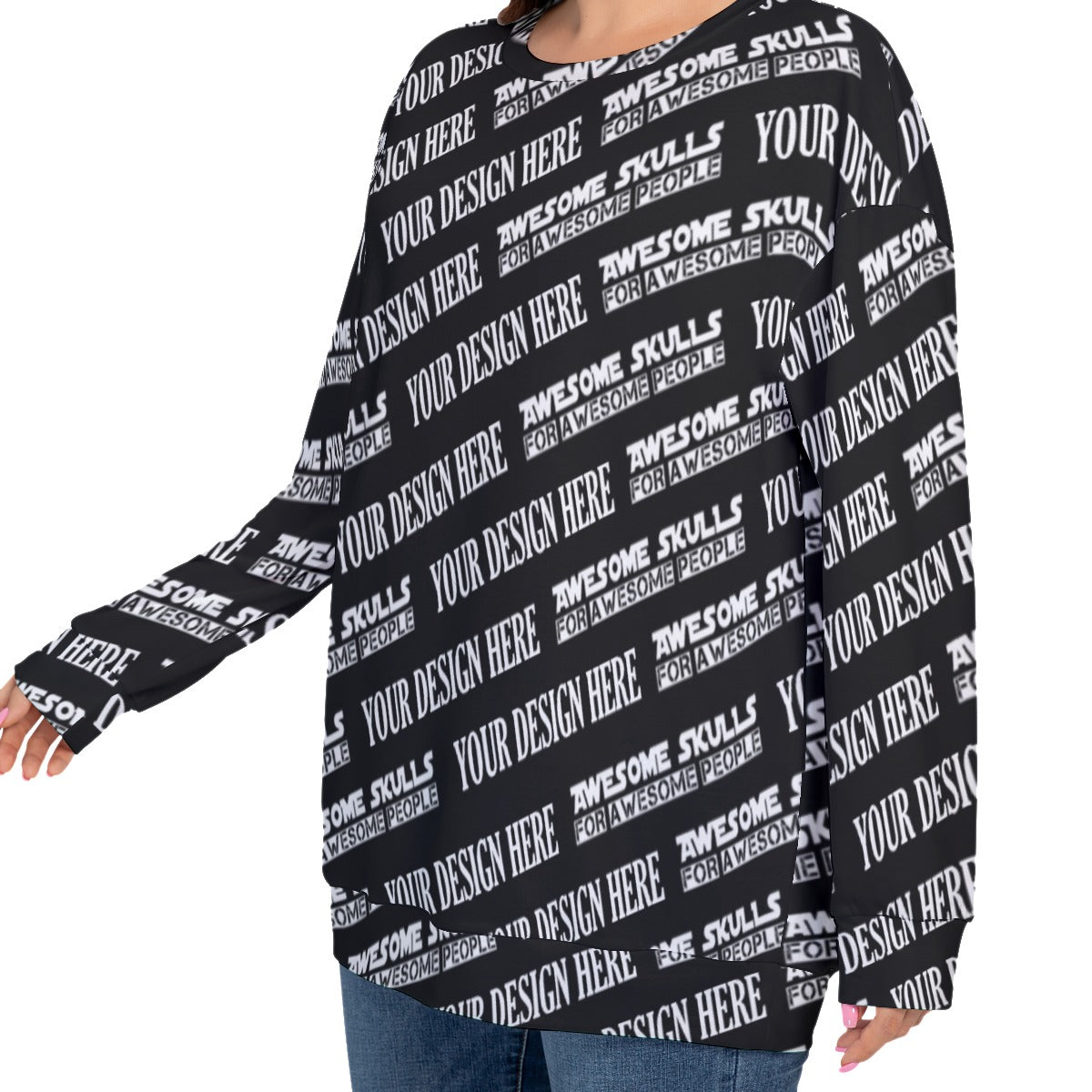 Custom print on demand pod Women's Hoodi O-neck Drop-shoulder Sweatshirt With Long Sleeve