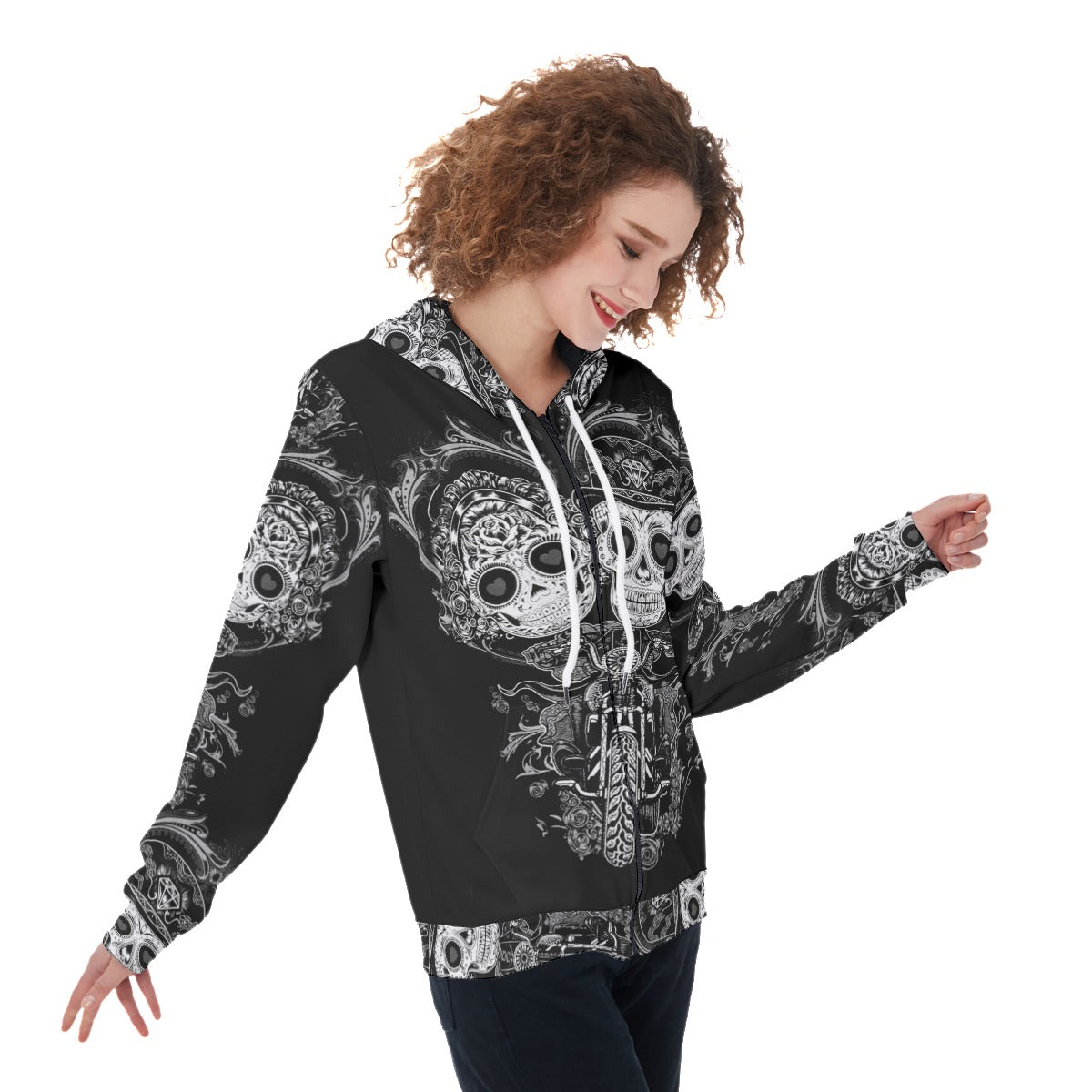 Sugar skull couple love Women's Zip Up Hoodie