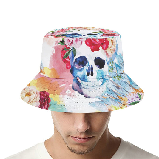 Floral skull Fisherman hat, Sugar skull hat, Day of the dead head, Halloween skeleton hat