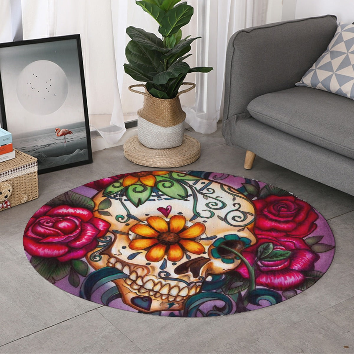 Floral sugar skull Thicken foldable door mat