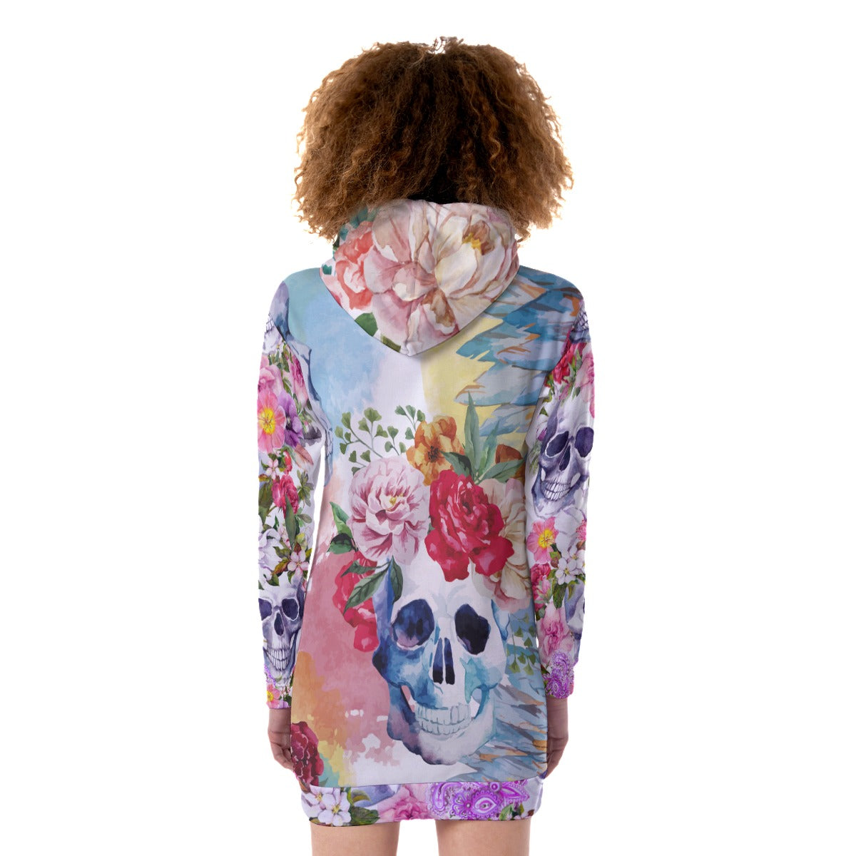 Floral skull All-Over Print Women's Heavy Fleece Long Hoodie