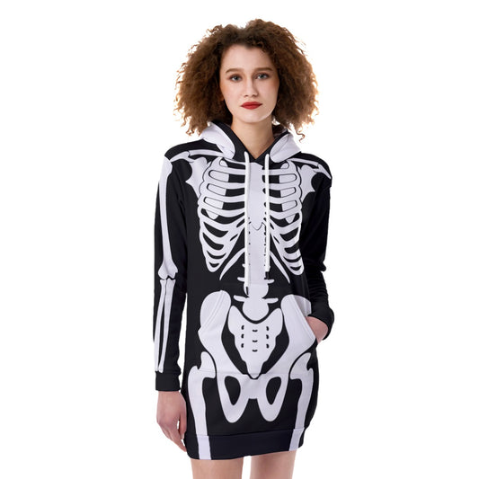 Skeleton Halloween All-Over Print Women's Heavy Fleece Long Hoodie