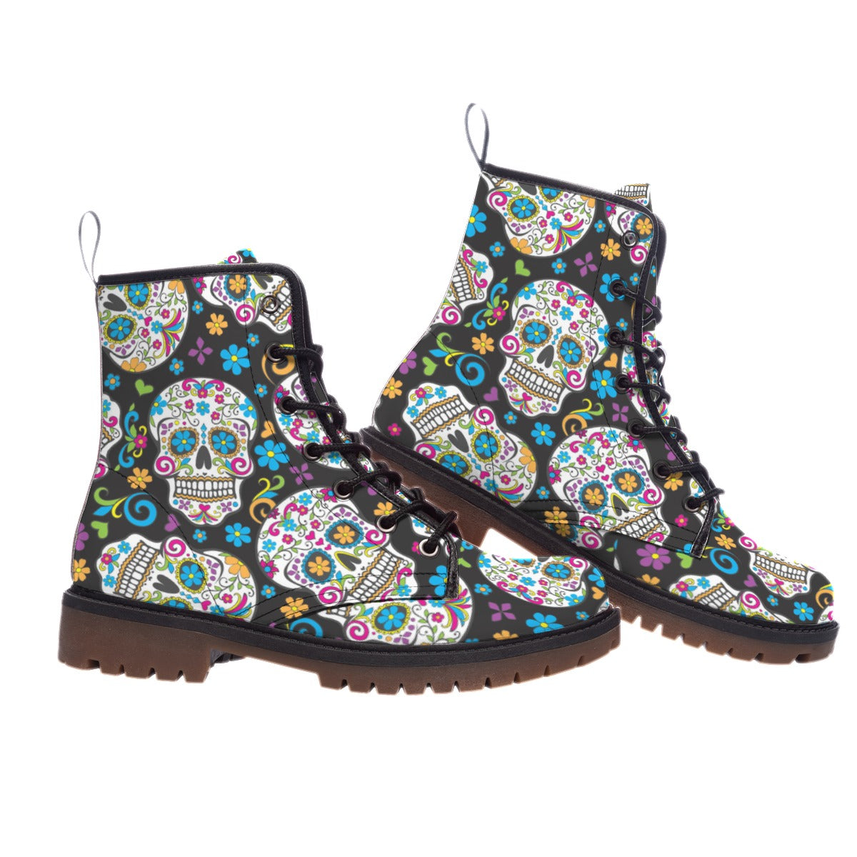 Day of the dead sugar skull Martin Short Boots, Dia de los muertos skull boots shoes for women men