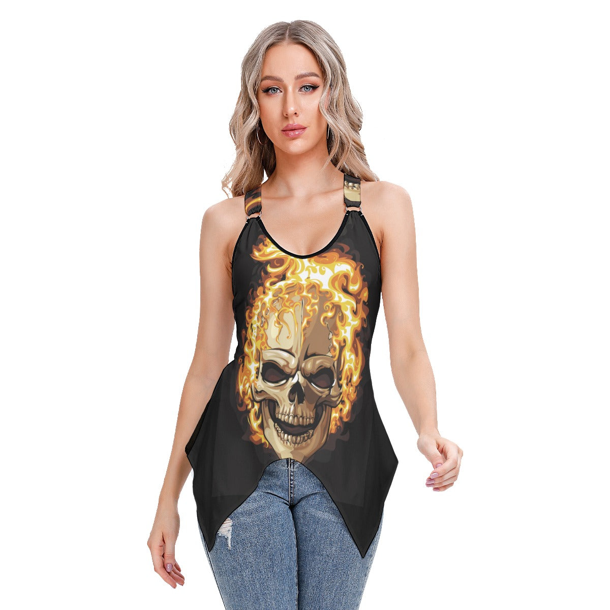 Flaming Gothic skull halloween Skeleton Women's Skinny Sport Tank Top