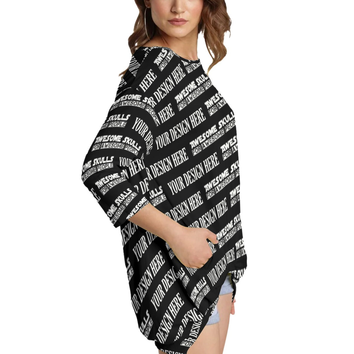 Custom print on demand pod Women's Hoodie Sweatshirt With Irregular Pleated Hem