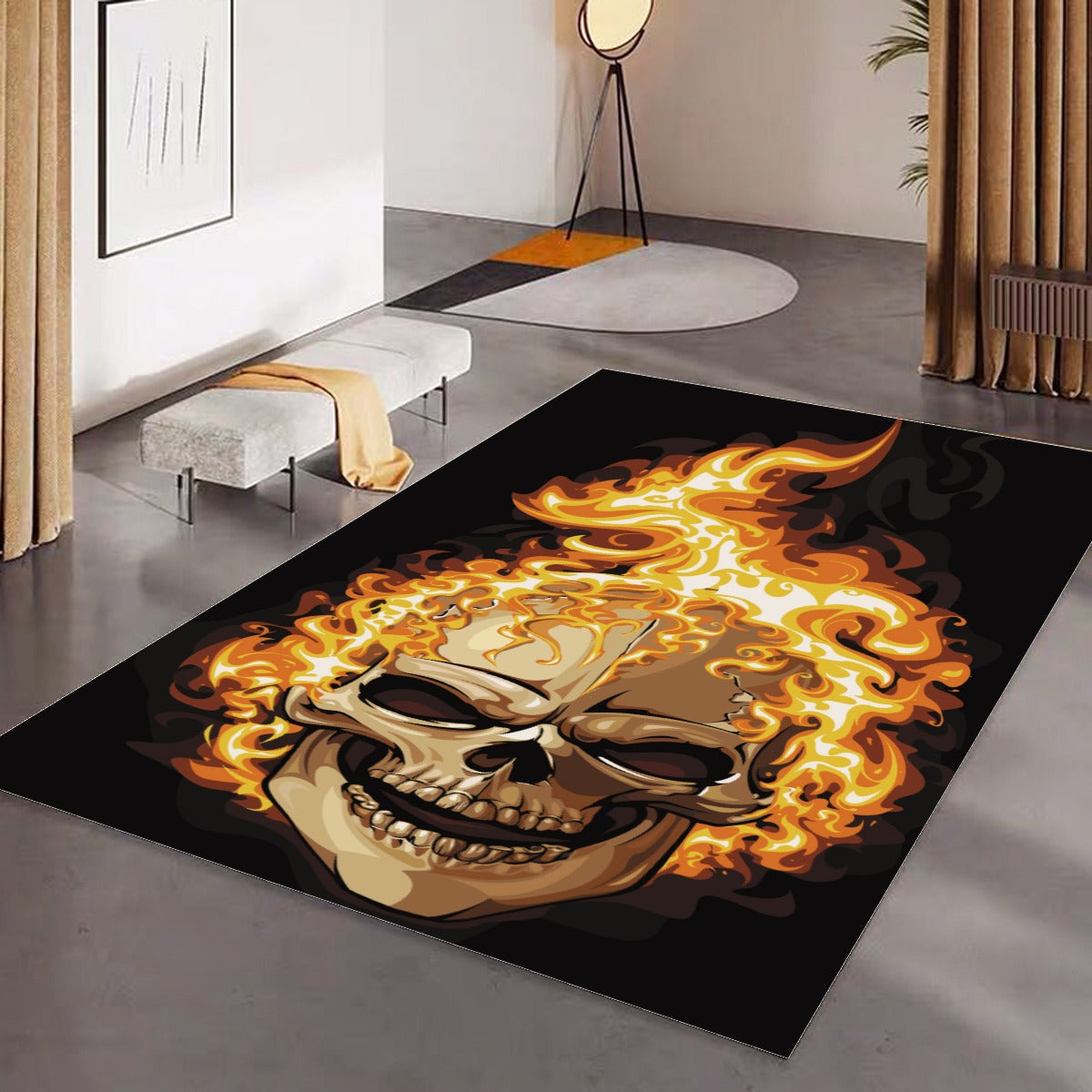 Flaming gothic skull Foldable Rectangular Floor Mat