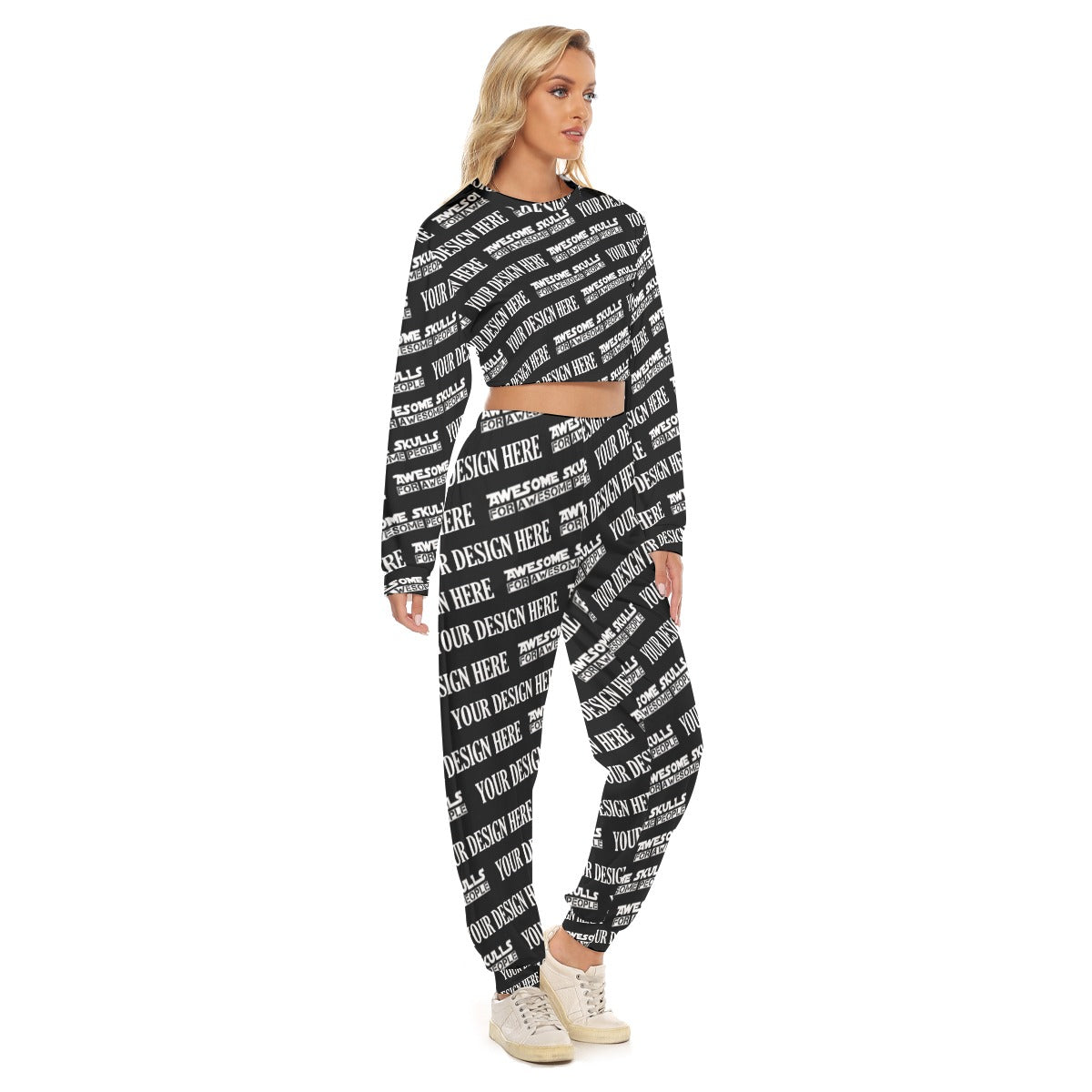 Custom Print on demand POD women's suit Crop Sweatshirt Suit