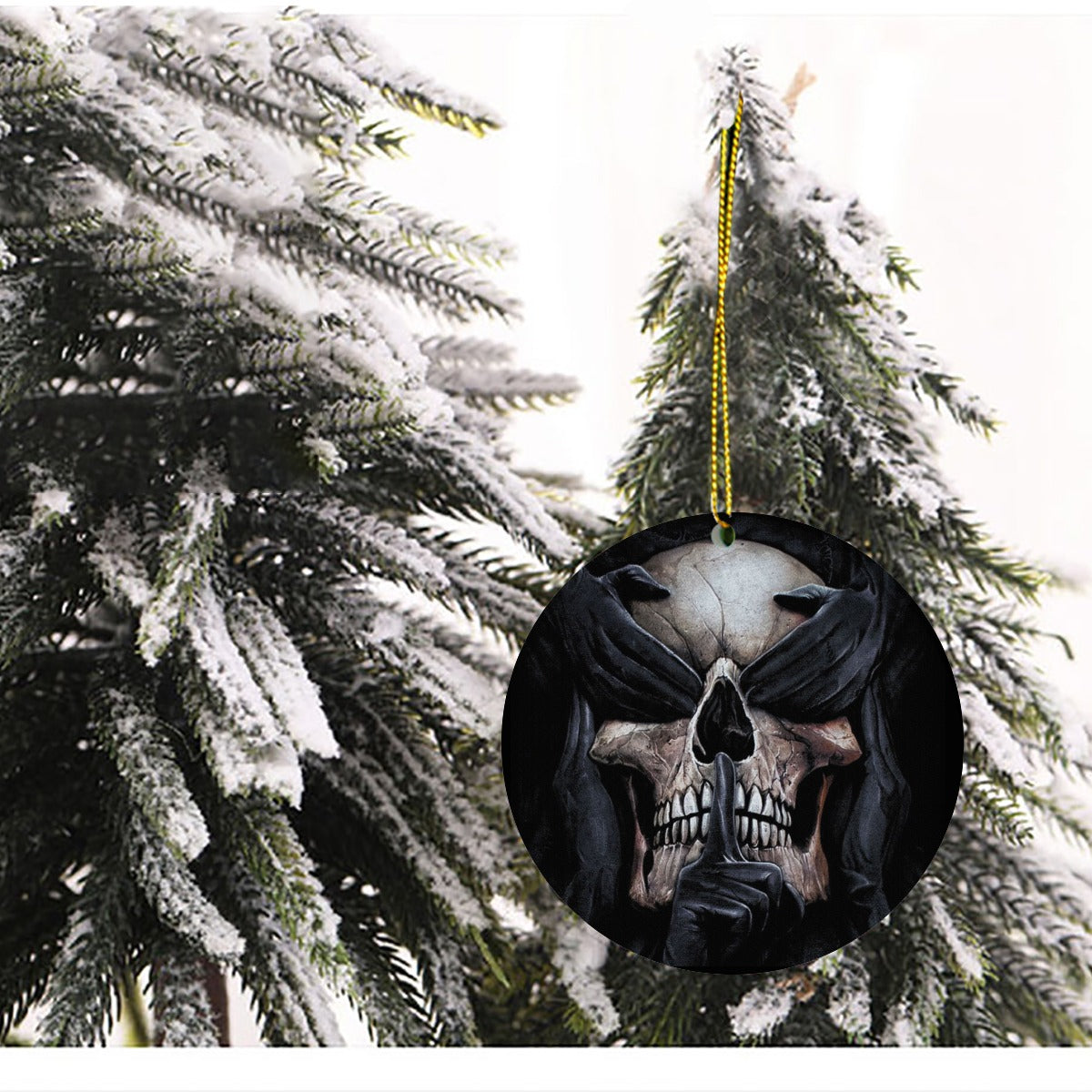 Grim reaper skull Round Christmas Tree Pendant | Wooden, skull ornament, skeleton ornament