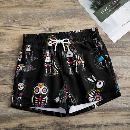 Sugar skull animal Women's Casual Shorts