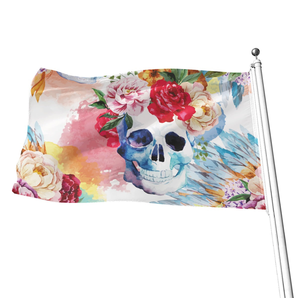 Floral skull All-Over Print Flag, Halloween skeleton flag