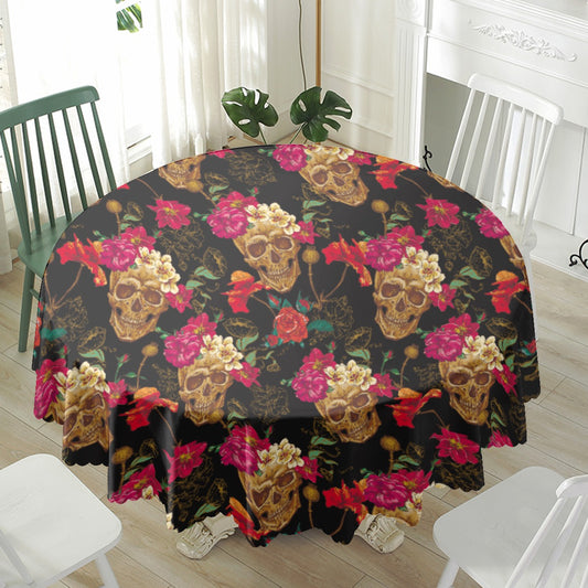 Floral skull Waterproof tablecloth | Round 180(gsm)