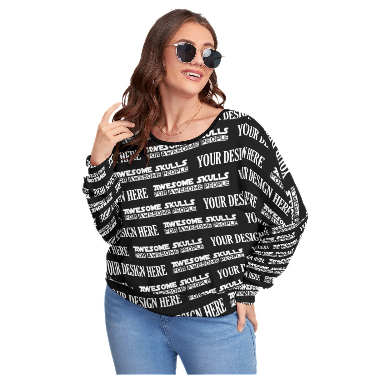 Custom print on demand pod Women's Hoodie Backless Sweatshirt With Bat Sleeve(Plus Size)