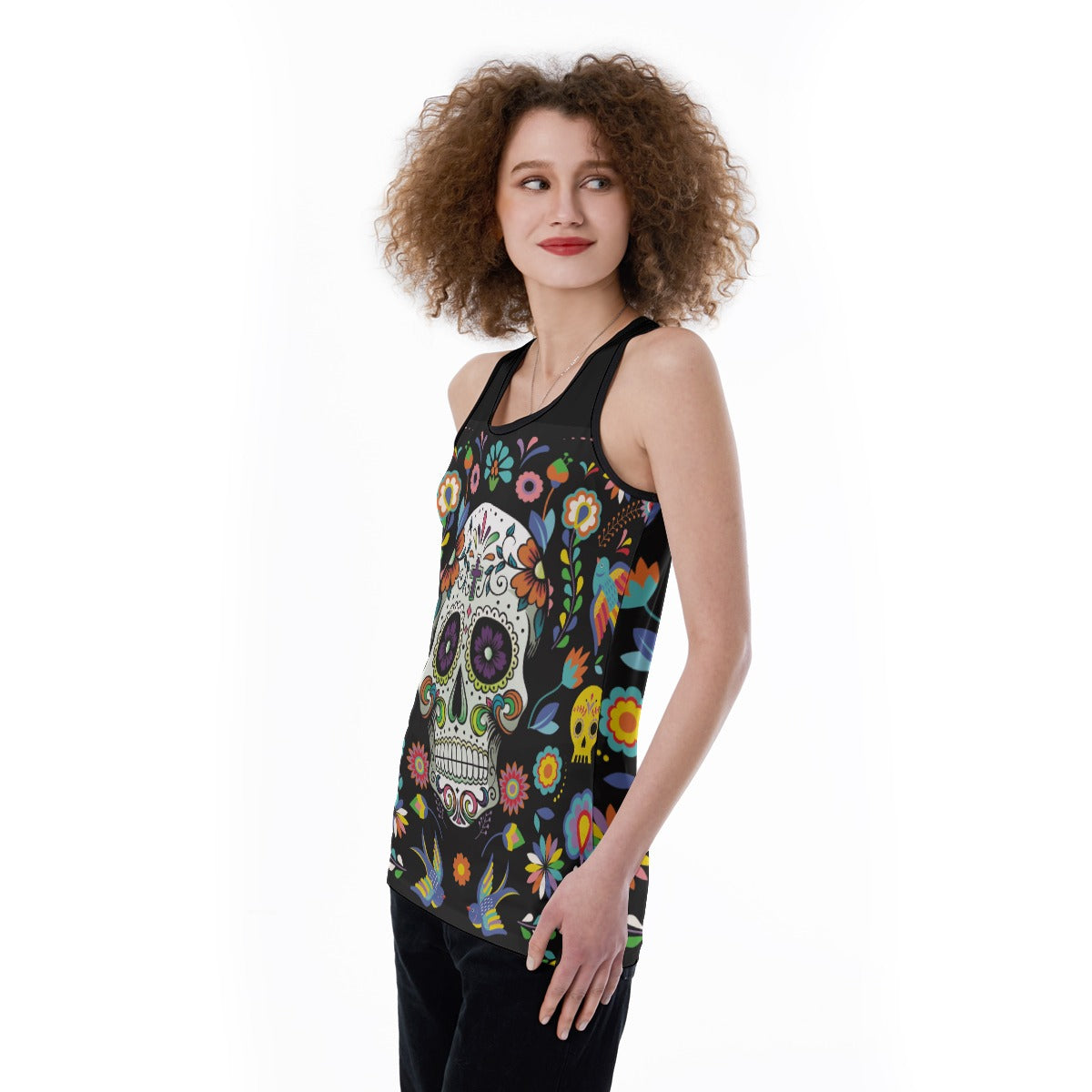 Day of the dead Mexican Calaveras skull Women's Back Hollow Tank Top