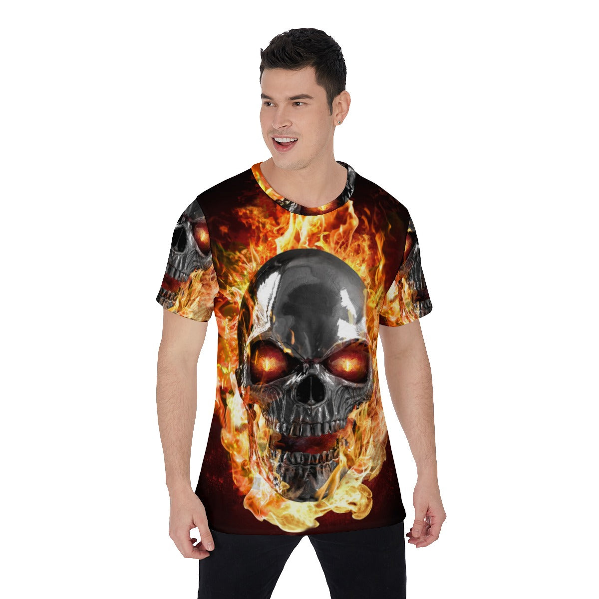 Gothic skull Men's Shirt, Flaming fire skull skeleton men's shirt