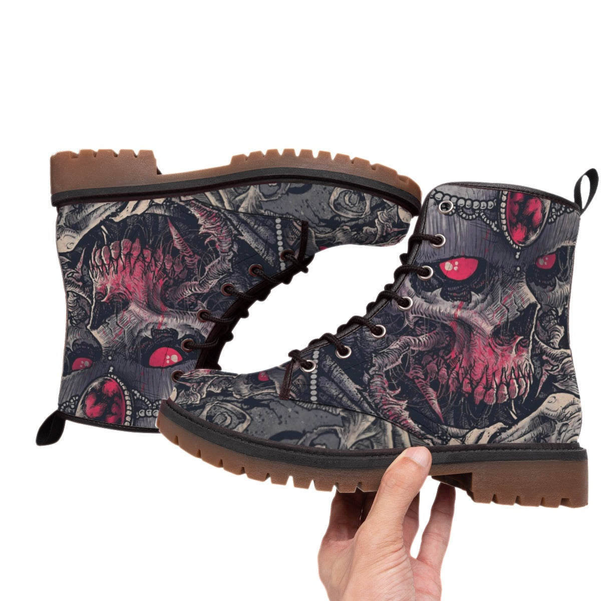 Gothic skull men's women's boots shoes, Halloween skull skeleton boots shoes for men women