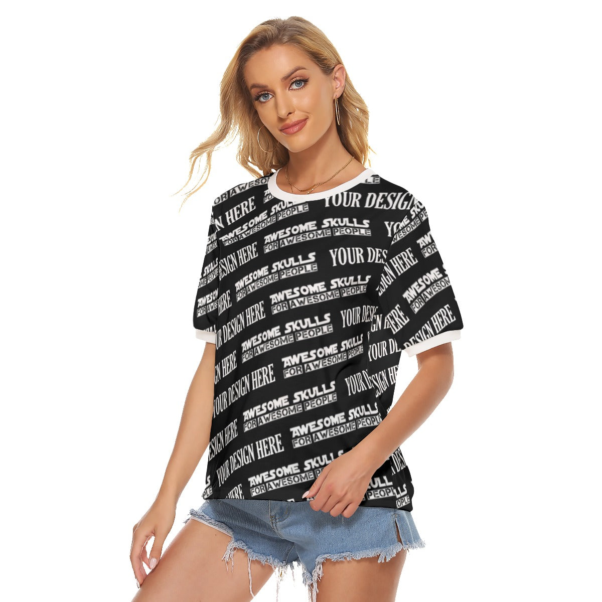 Custom print on demand pod Women's Shirts With Ribbed