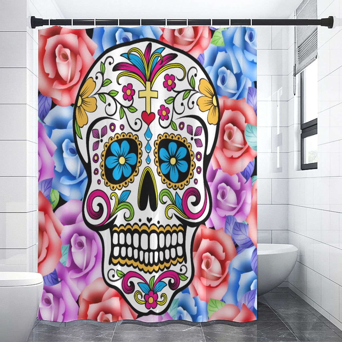 Day of the dead skull Shower Curtains 150（gsm), Grim reaper sugar skull shower curtains